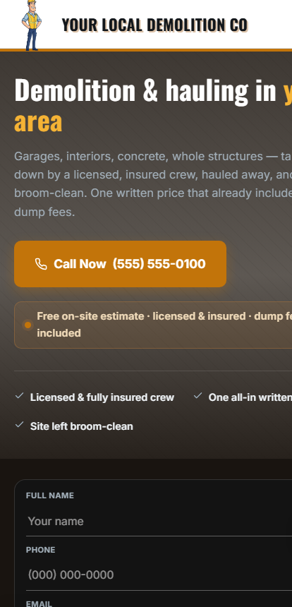 After &mdash; tap to call above the fold, form that finishes one-handed