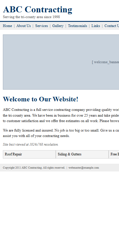 The old site on a phone &mdash; pinch to zoom, phone number buried